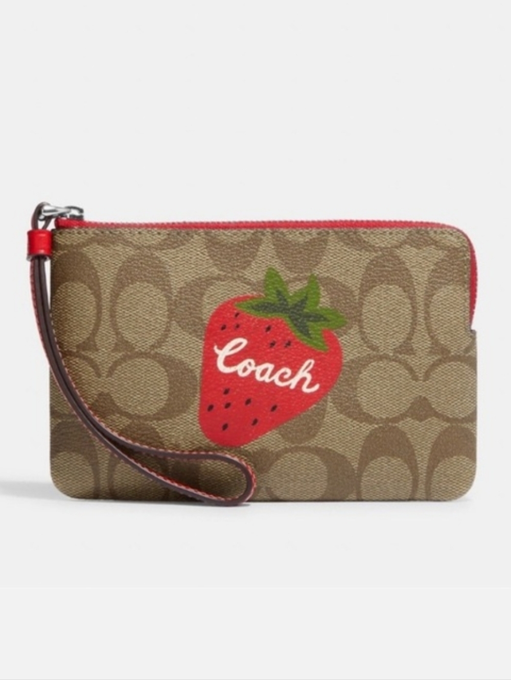 Coach Corner Zip Wristlet in Signature Canvas Strawberry